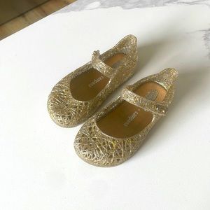 Mini Melissa + Campana Kids ZIG ZAG Jelly Sandals | Toddler Size 7, Gold Glitter